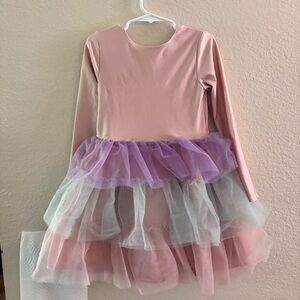 H&M Girls Dance Tulle Dress with multicolor tulle and pink long sleeve top.